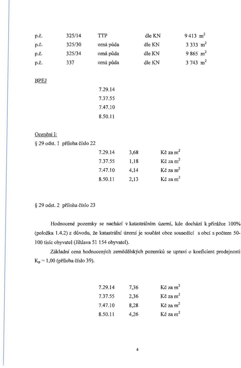 2 příloha číslo 23 Hodnocené pozemky se nachází v katastrálním území, kde dochází k přirážce 100% (položka 1.4.