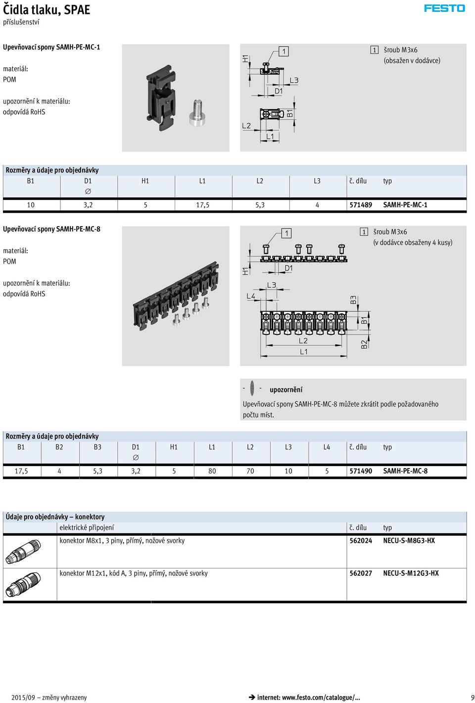spony SAMH-PE-MC-8 můžete zkrátit podle požadovaného počtu míst. Rozměry a údaje pro objednávky B1 B2 B3 D1 H1 L1 L2 L3 L4 č.