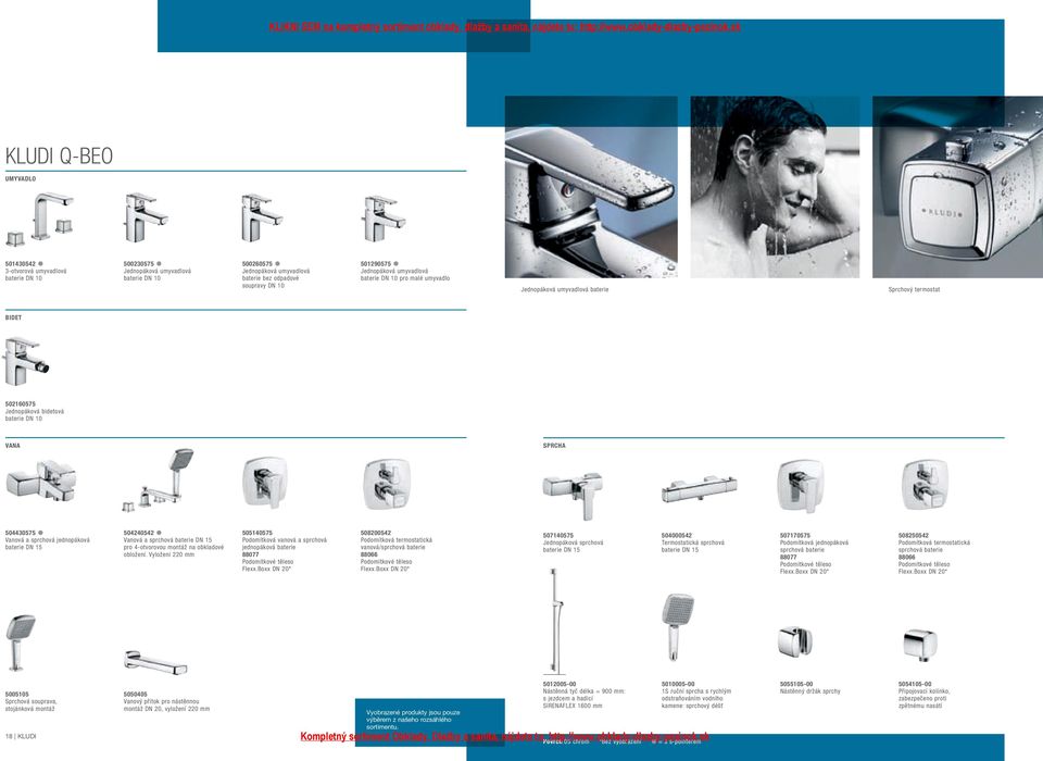 Vyložení 220 mm 505140575 vanová a sprchová jednopáková baterie 508200542 vanová/ 507140575 sprchová 504000542 sprchová 507170575 508250542 5005105 Sprchová souprava, stojánková montáž 18 KLUDI
