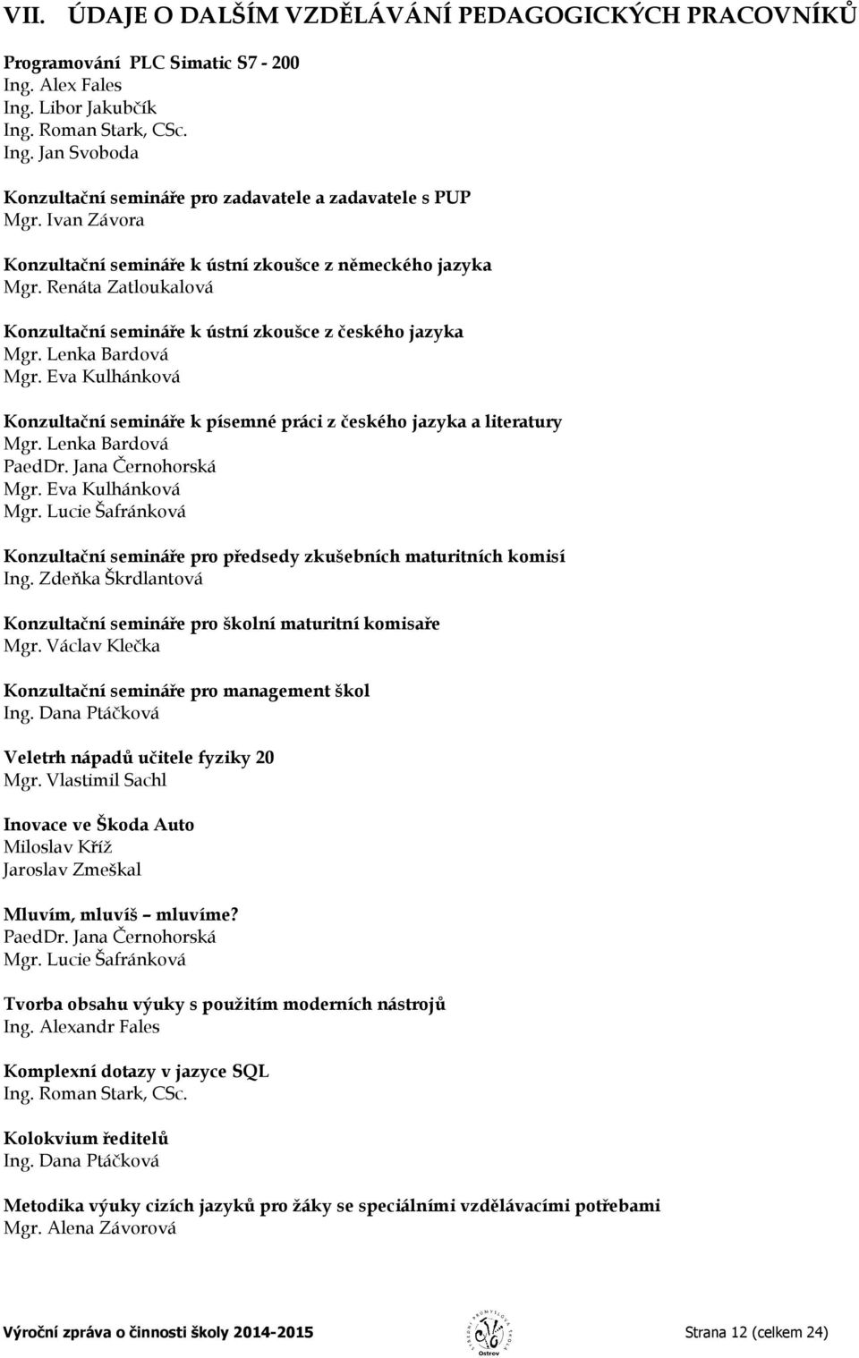 Eva Kulhánková Konzultační semináře k písemné práci z českého jazyka a literatury Mgr. Lenka Bardová PaedDr. Jana Černohorská Mgr. Eva Kulhánková Mgr.