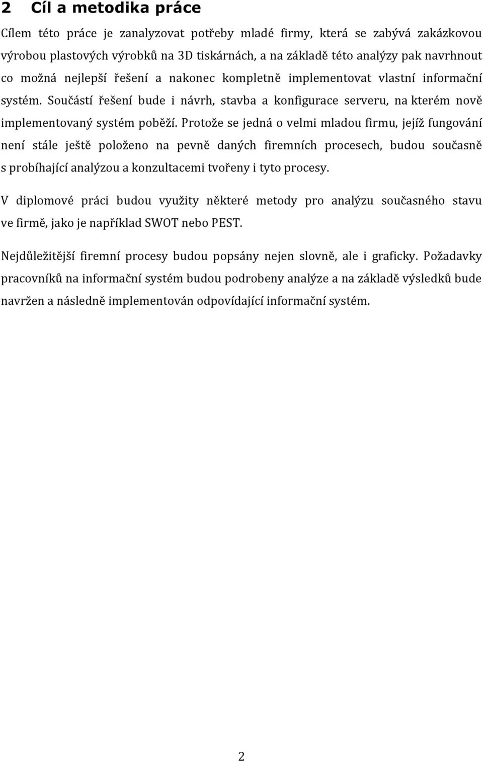Protože se jedná o velmi mladou firmu, jejíž fungování není stále ještě položeno na pevně daných firemních procesech, budou současně s probíhající analýzou a konzultacemi tvořeny i tyto procesy.