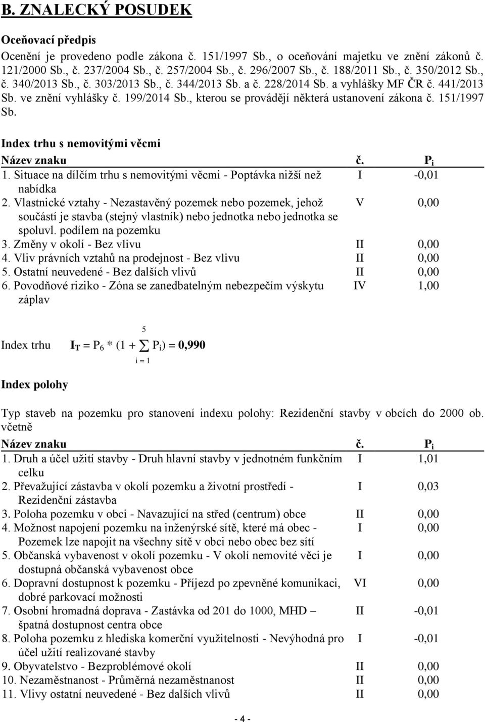 , kterou se provádějí některá ustanovení zákona č. 151/1997 Sb. Index trhu s nemovitými věcmi Název znaku č. P i 1. Situace na dílčím trhu s nemovitými věcmi - Poptávka nižší než I -0,01 nabídka 2.