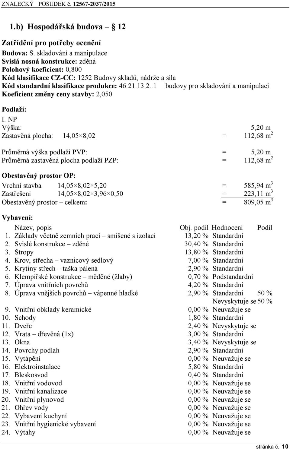 NP Výška: 5,20 m Zastavěná plocha: 14,05 Ř,02 = 112,6Ř m 2 Průměrná výška podlaží PVP: = 5,20 m Průměrná zastavěná plocha podlaží PZP: = 112,6Ř m 2 Obestavěný prostor OP: Vrchní stavba 14,05 Ř,02