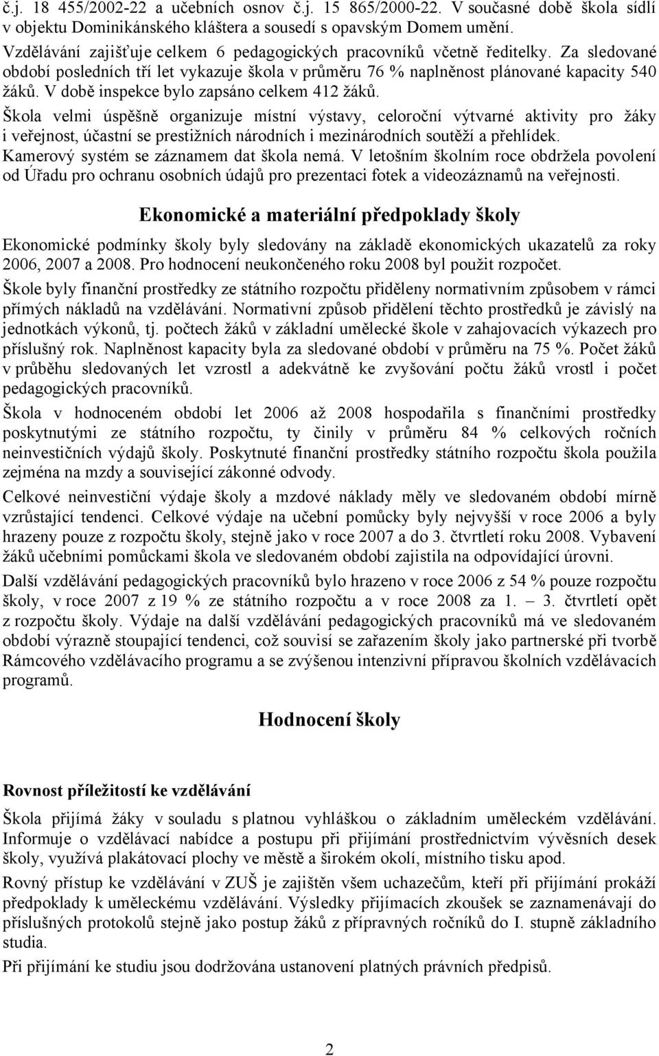 V době inspekce bylo zapsáno celkem 412 žáků.