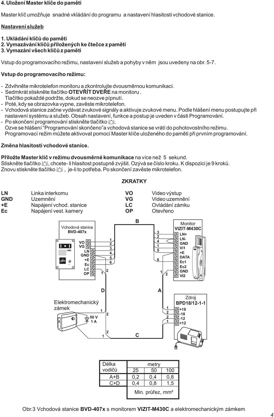 Vstup do programovacího režimu: - Zdvihněte mikrotelefon monitoru a zkontrolujte dvousměrnou komunikaci. - Sedmkrát stiskněte tlačítko OTEVŘÍT DVEŘE na monitoru.