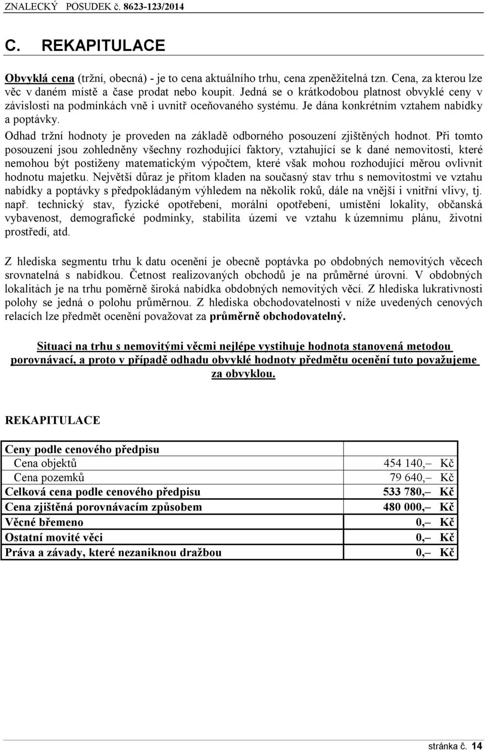 Odhad tržní hodnoty je proveden na základě odborného posouzení zjištěných hodnot.