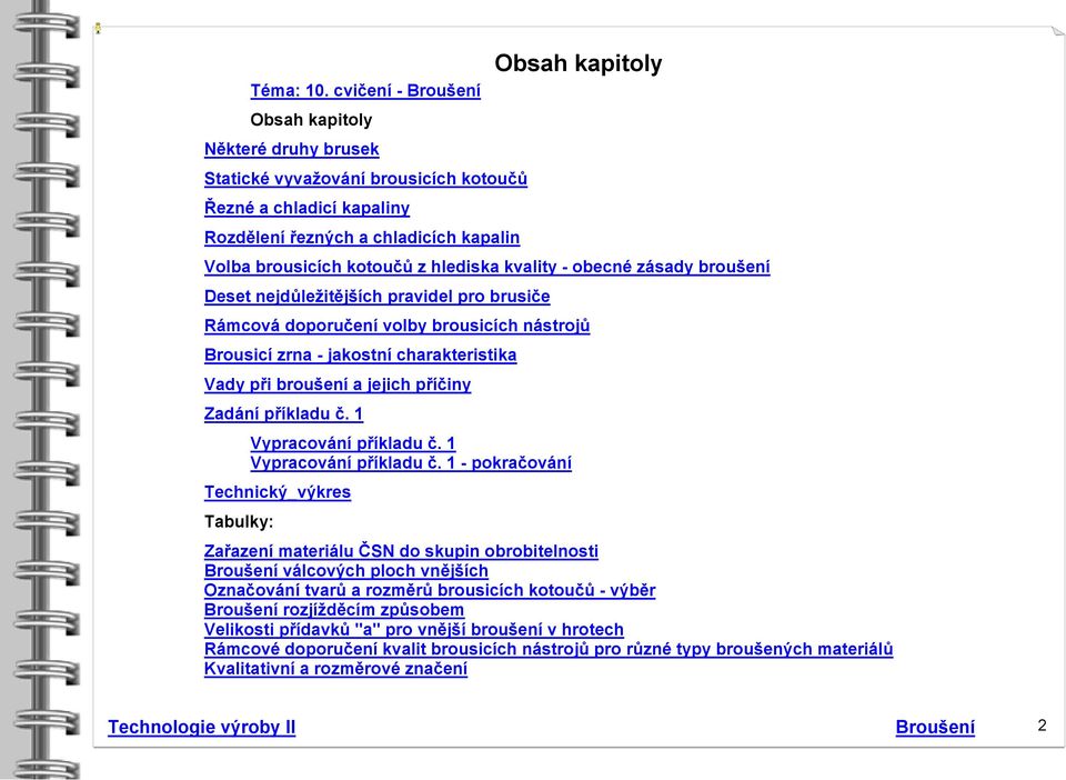 z hlediska kvality - obecné zásady broušení Deset nejdůležitějších pravidel pro brusiče Rámcová doporučení volby brousicích nástrojů Brousicí zrna - jakostní charakteristika Vady při broušení a