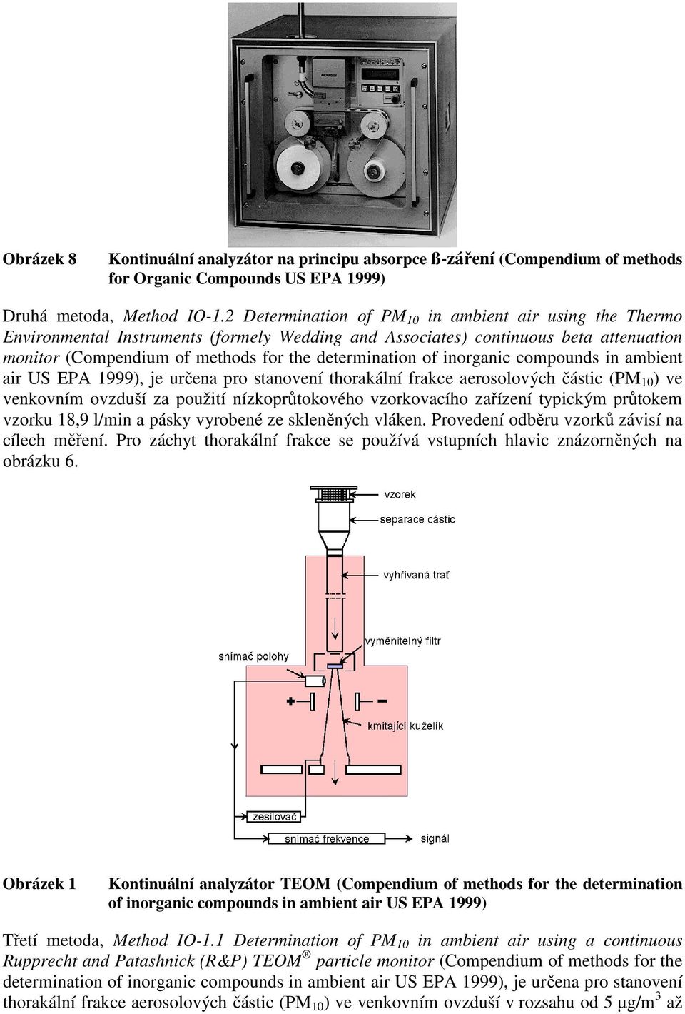 inorganic compounds in ambient air US EPA 1999), je určena pro stanovení thorakální frakce aerosolových částic (PM 10 ) ve venkovním ovzduší za použití nízkoprůtokového vzorkovacího zařízení typickým