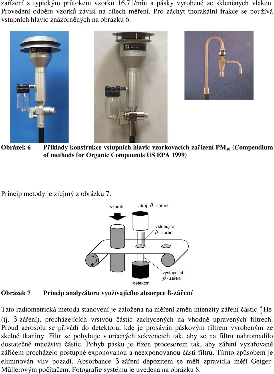 Obrázek 6 Příklady konstrukce vstupních hlavic vzorkovacích zařízení PM 10 (Compendium of methods for Organic Compounds US EPA 1999) Princip metody je zřejmý z obrázku 7.