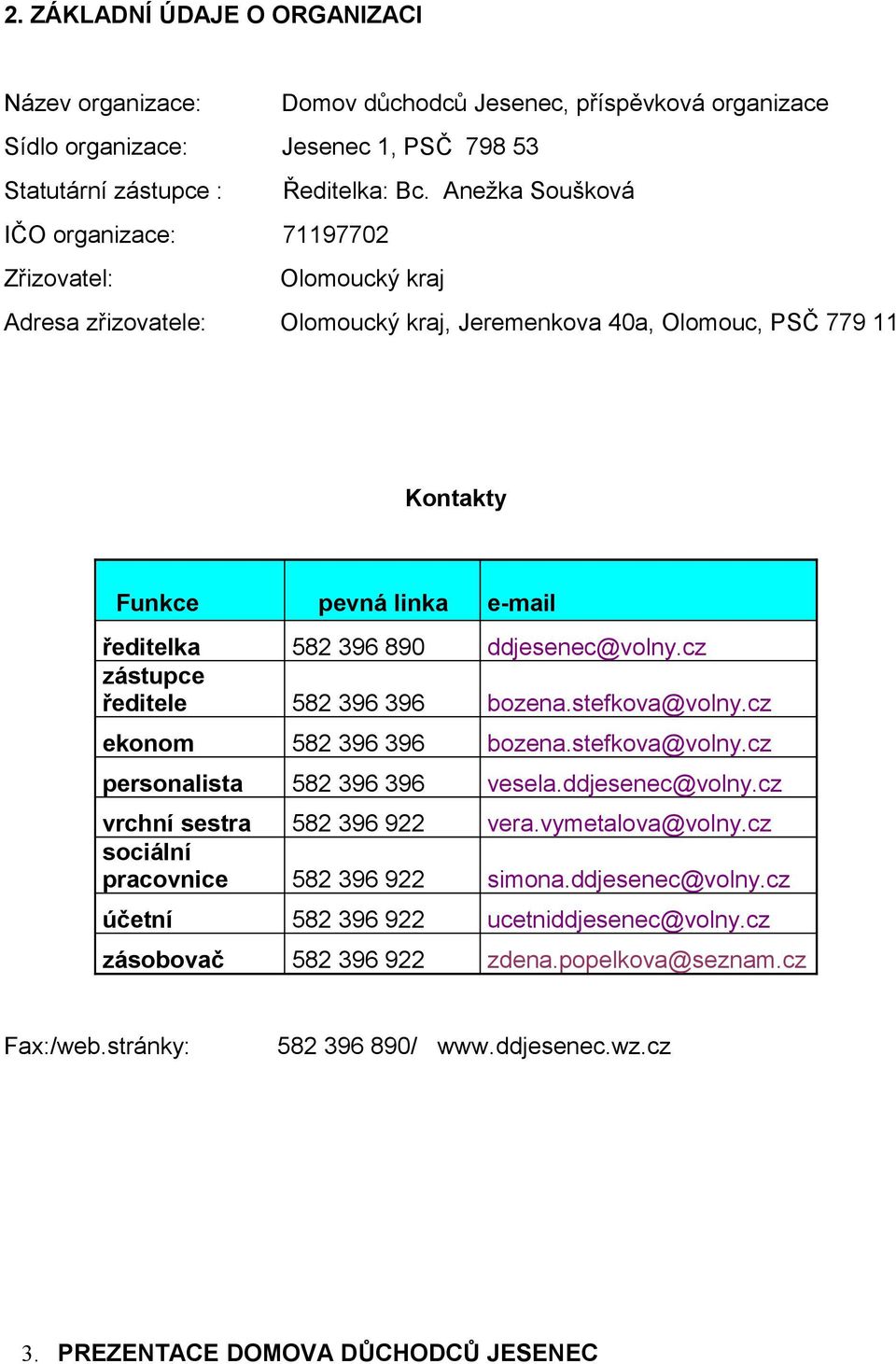 ddjesenec@volny.cz zástupce ředitele 582 396 396 bozena.stefkova@volny.cz ekonom 582 396 396 bozena.stefkova@volny.cz personalista 582 396 396 vesela.ddjesenec@volny.cz vrchní sestra 582 396 922 vera.
