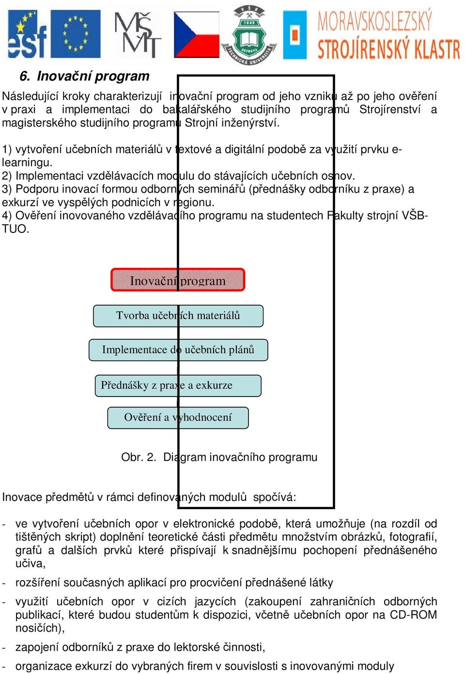 3) Podporu inovací formou odborných seminá (pednášky odborníku z praxe) a exkurzí ve vysplých podnicích v regionu. 4) Ovení inovovaného vzdlávacího programu na studentech Fakulty strojní VŠB- TUO.