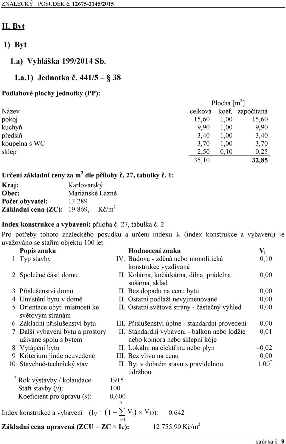 1: Kraj: Karlovarský Obec: Mariánské Lázně Počet obyvatel: 13 289 Základní cena (ZC): 19 869, Kč/m 2 Index konstrukce a vybavení: příloha č. 27, tabulka č.