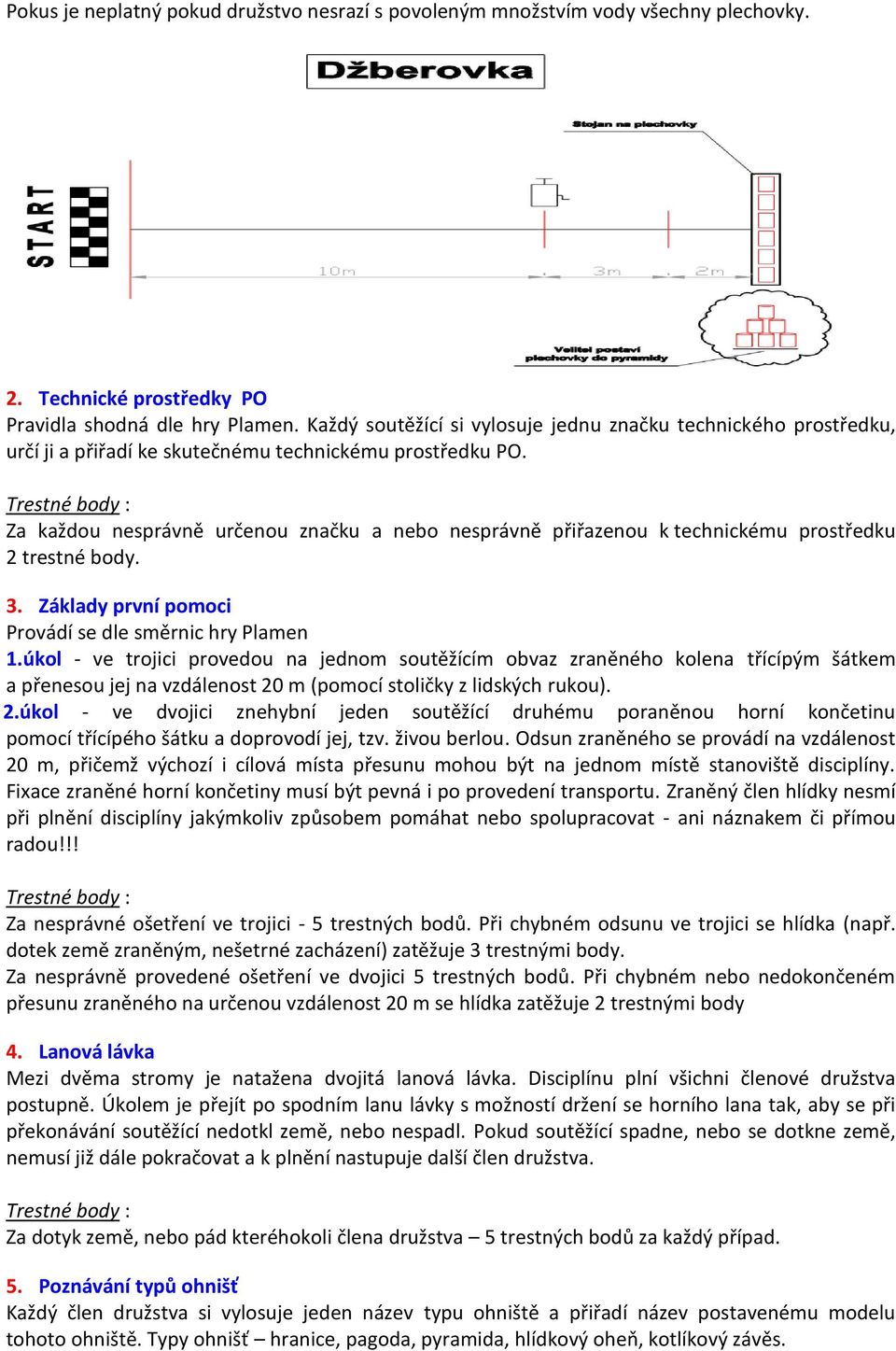 Za každou nesprávně určenou značku a nebo nesprávně přiřazenou k technickému prostředku 2 trestné body. 3. Základy první pomoci Provádí se dle směrnic hry Plamen 1.