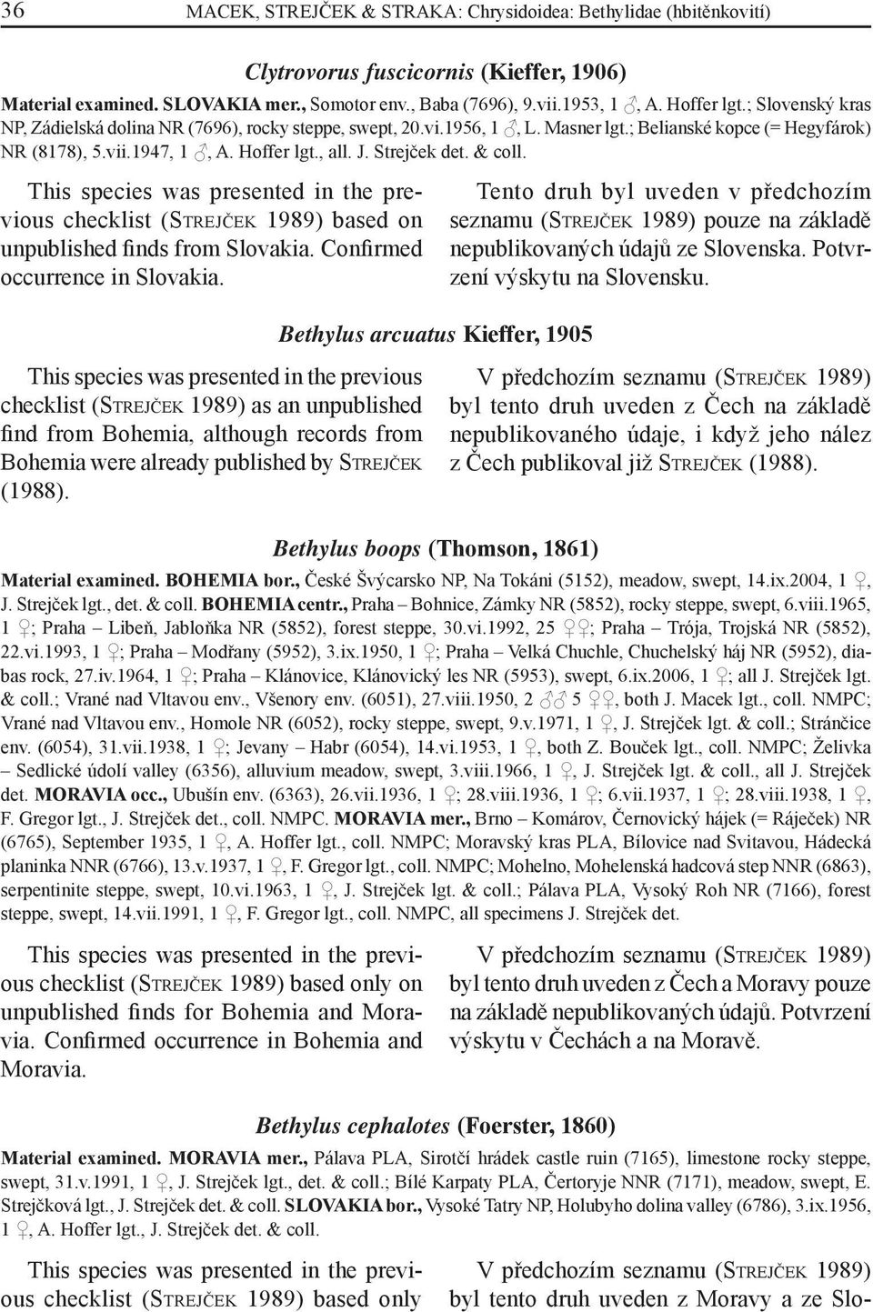 & coll. checklist (STREJČEK 1989) based on unpublished finds from Slovakia. Confirmed occurrence in Slovakia.