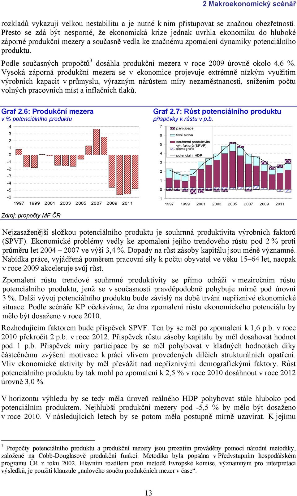 Podle současných propočtů 3 dosáhla produkční mezera v roce 2009 úrovně okolo 4,6 %.