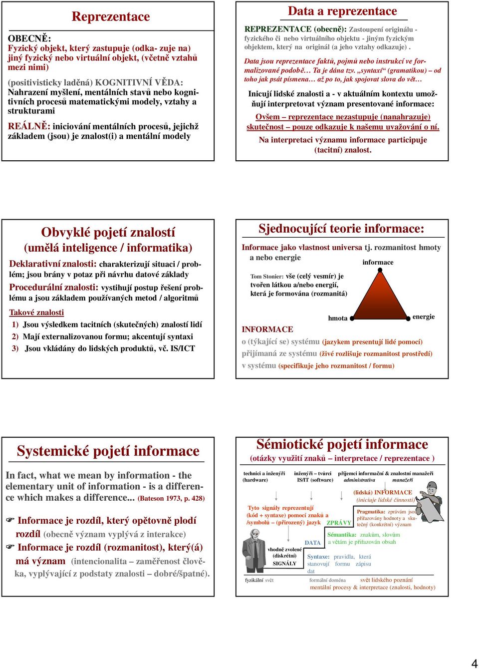 reprezentace REPREZENTACE (obecně): Zastoupení originálu - fyzického či nebo virtuálního objektu - jiným fyzickým objektem, který na originál (a jeho vztahy odkazuje).