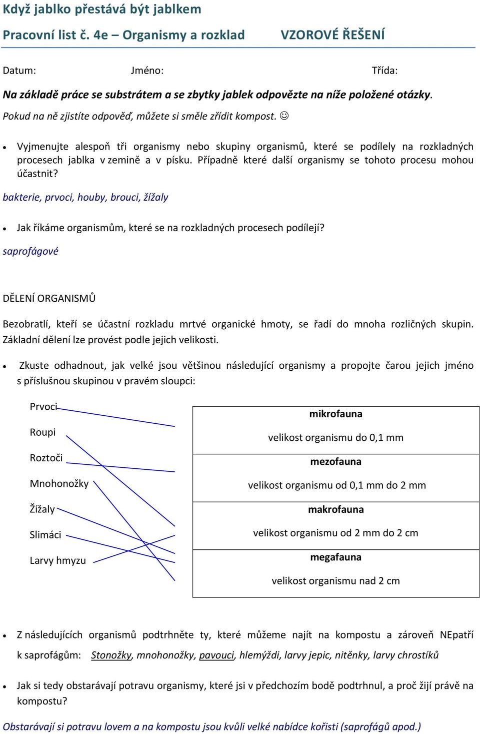 Případně které další organismy se tohoto procesu mohou účastnit? bakterie, prvoci, houby, brouci, žížaly Jak říkáme organismům, které se na rozkladných procesech podílejí?