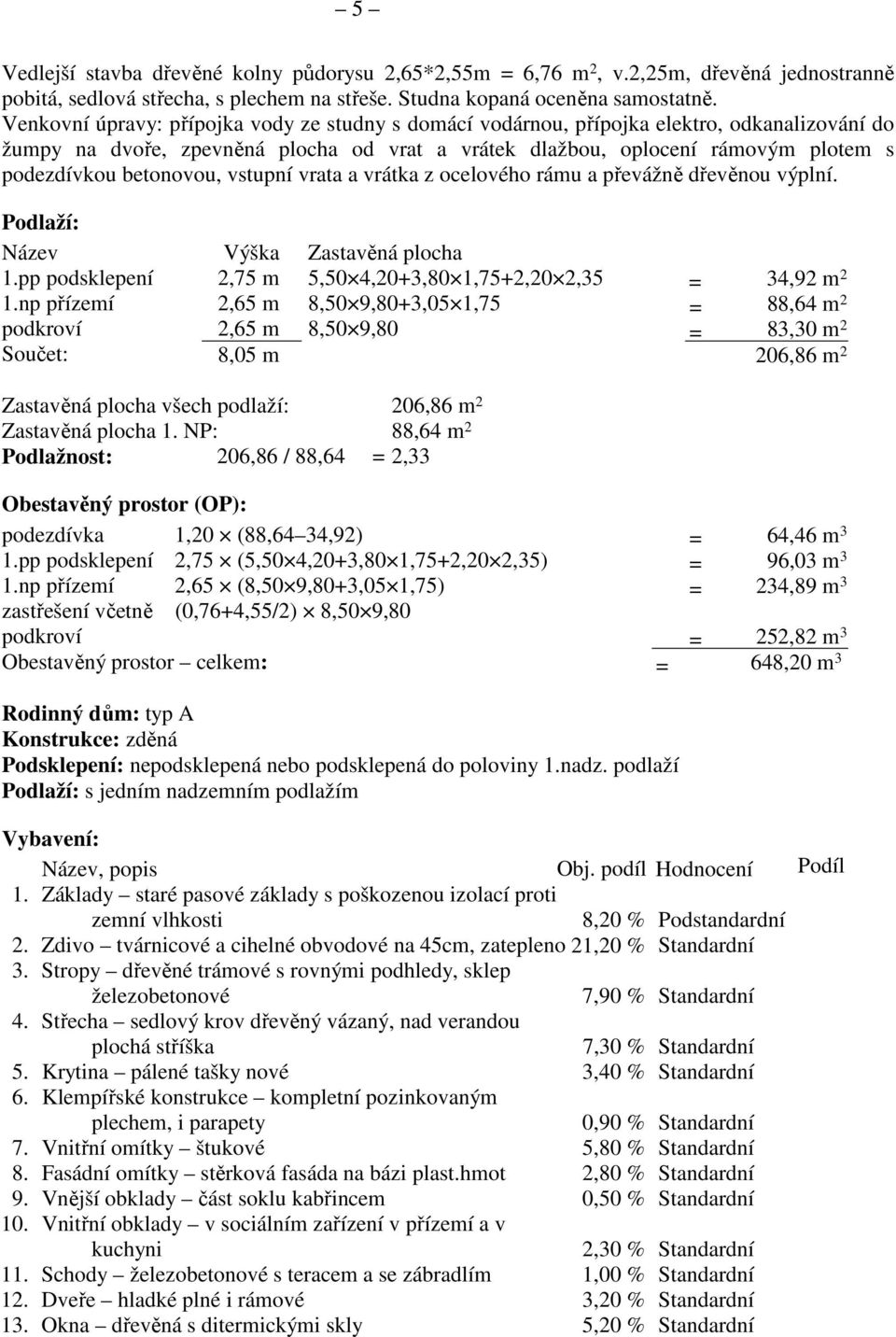 betonovou, vstupní vrata a vrátka z ocelového rámu a převážně dřevěnou výplní. Podlaží: Název Výška Zastavěná plocha 1.pp podsklepení 2,75 m 5,50 4,20+3,80 1,75+2,20 2,35 = 34,92 m 2 1.