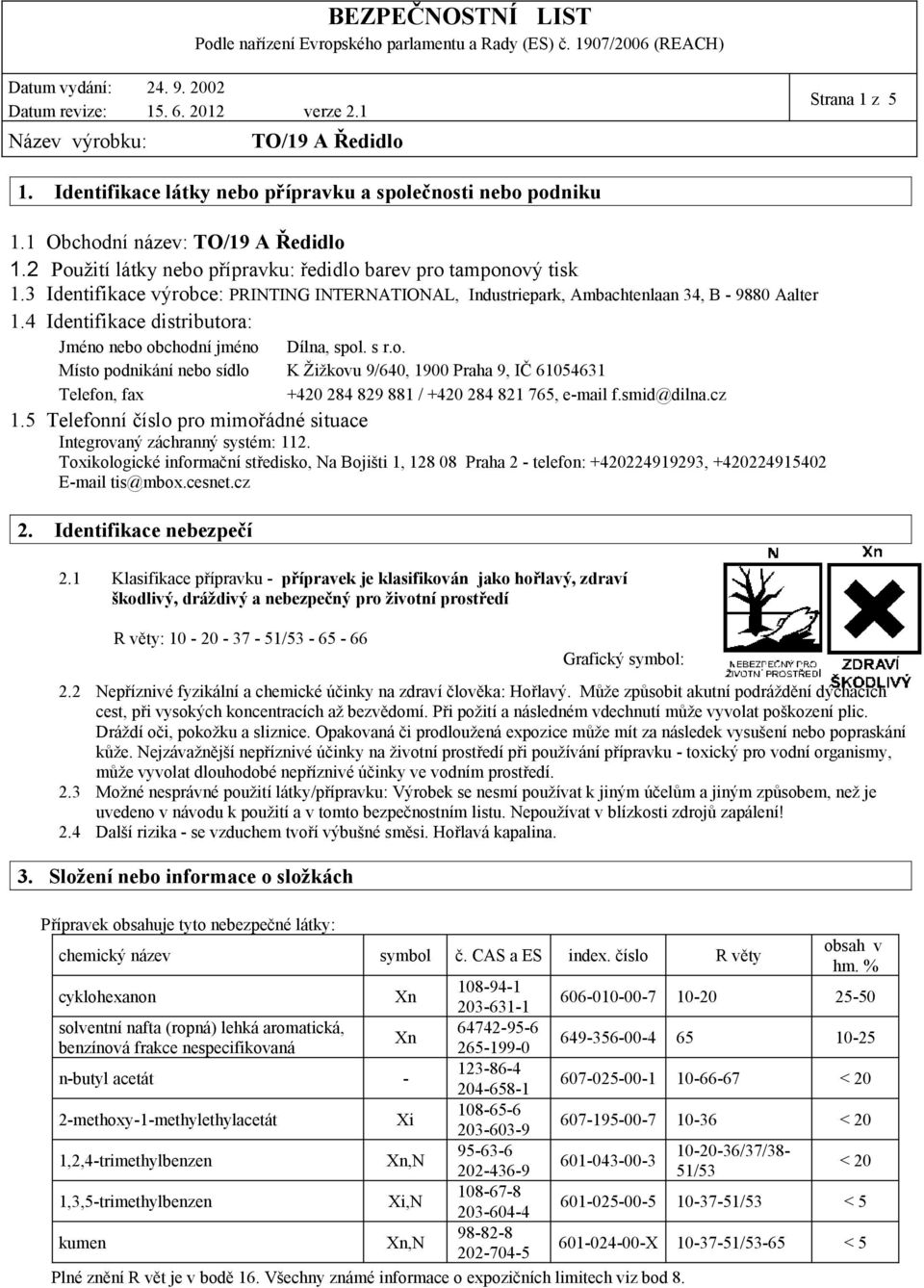 smid@dilna.cz 1.5 Telefonní číslo pro mimořádné situace Integrovaný záchranný systém: 112.