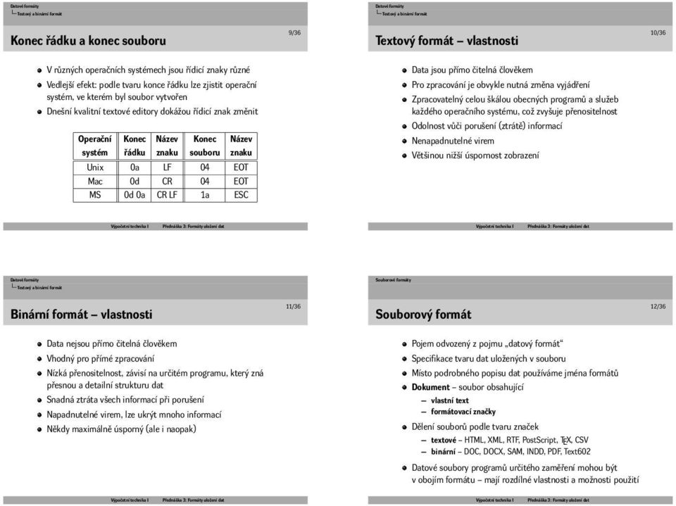 ESC Data jsou přímo čitelná člověkem Pro zpracování je obvykle nutná změna vyjádření Zpracovatelný celou škálou obecných programů a služeb každého operačního systému, což zvyšuje přenositelnost