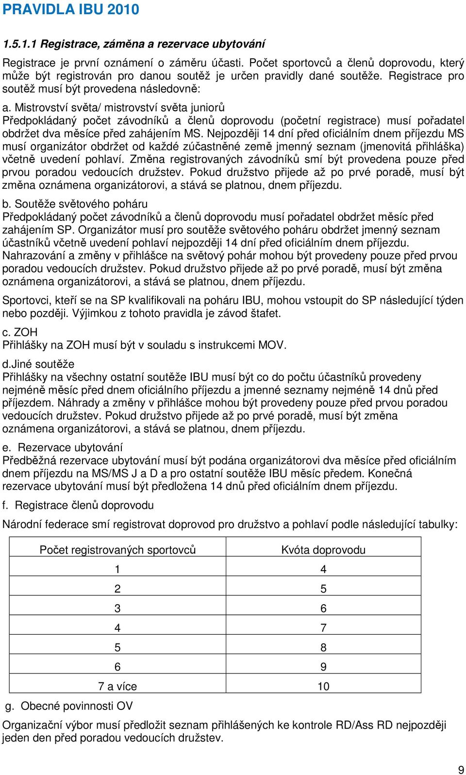 Mistrovství světa/ mistrovství světa juniorů Předpokládaný počet závodníků a členů doprovodu (početní registrace) musí pořadatel obdržet dva měsíce před zahájením MS.