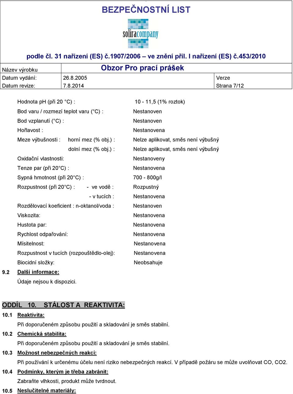 obj.) : Nelze aplikovat, směs není výbušný dolní mez (% obj.