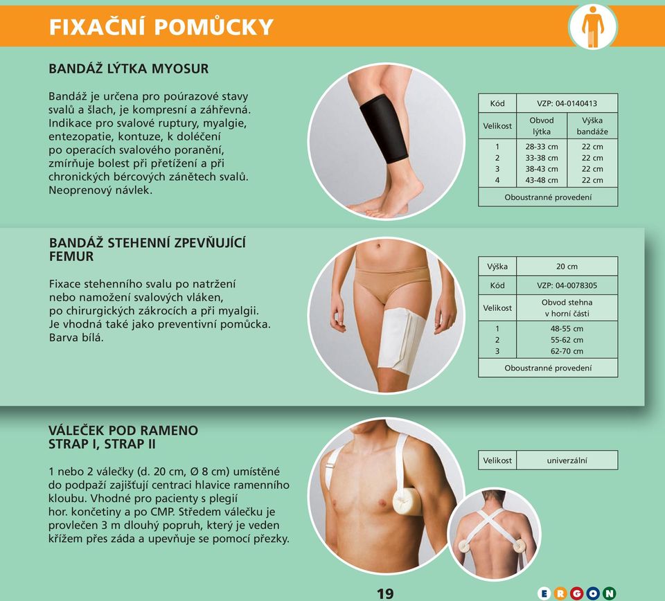 Kód VZP: 0-00 Obvod lýtka 8- cm -8 cm 8- cm -8 cm Výška bandáže cm cm cm cm Oboustranné provedení BANDÁŽ STEHENNÍ ZPEVŇUJÍCÍ FEMUR Fixace stehenního svalu po natržení nebo namožení svalových vláken,