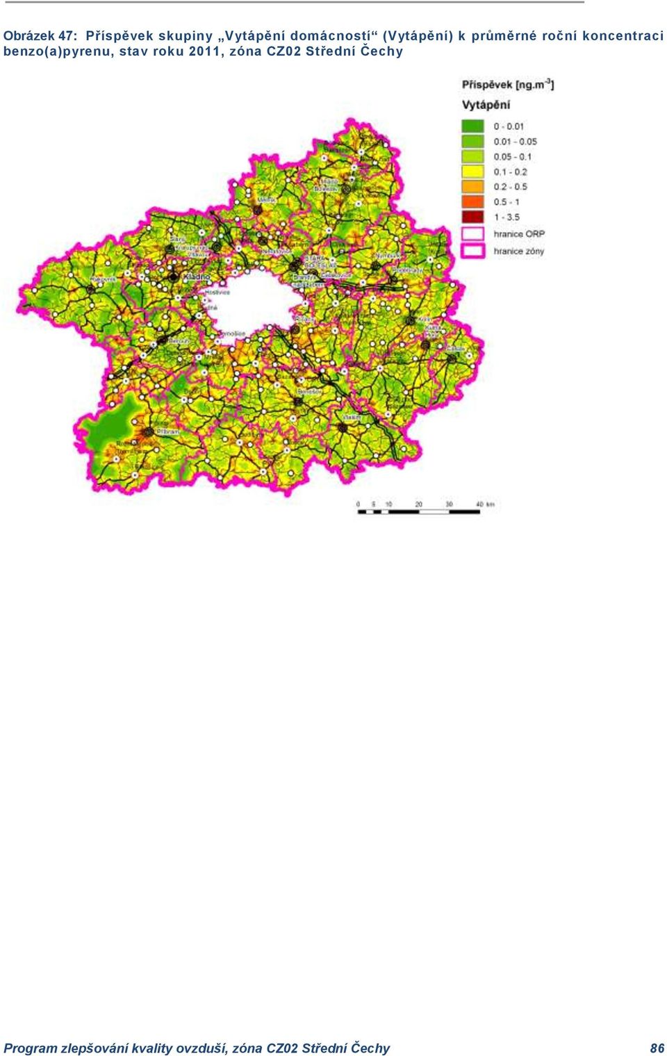 benzo(a)pyrenu, stav roku 2011, zóna CZ02 Střední