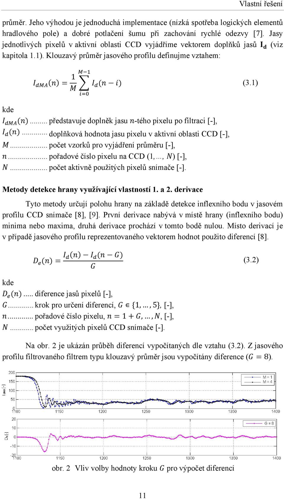 .. představuje doplněk jasu -tého pixelu po filtraci [-],... doplňková hodnota jasu pixelu v aktivní oblasti CCD [-],... počet vzorků pro vyjádření průměru [-],.