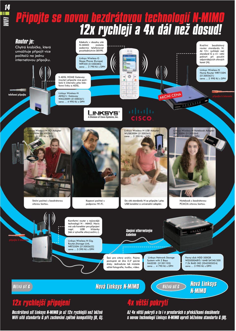 Kdekoliv v dosahu sítì N MIMO mù ete zadarmo telefonovat prostøednictvím SKYPE. Linksys Wireless G Skype Phone (Europe) WIP320 (51300385) cena... 3 790 Kè s DPH Kvalitní bezdrátový router standardu N.