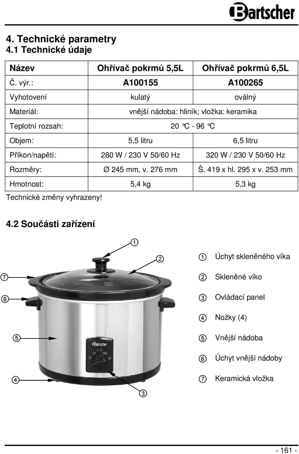 litru Příkon/napětí: 280 W / 230 V 50/60 Hz 320 W / 230 V 50/60 Hz Rozměry: Ø 245 mm, v. 276 mm Š. 419 x hl. 295 x v.