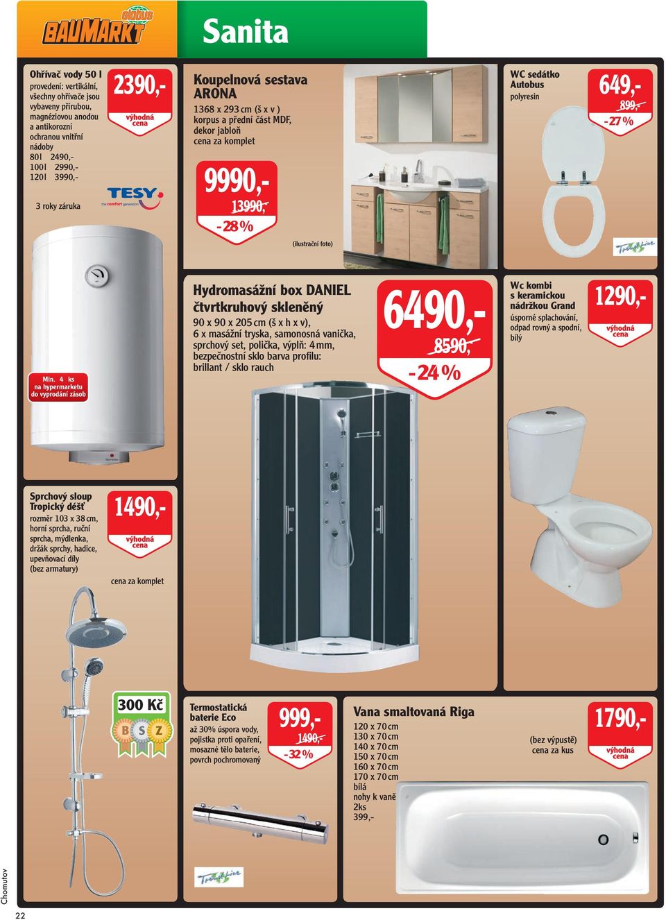 4 ks na hypermarketu do vyprodání zásob Hydromasážní box DANIEL čtvrtkruhový skleněný 90 x 90 x 205 cm (š x h x v), 6 x masážní tryska, samonosná vanička, sprchový set, polička, výplň: 4 mm,