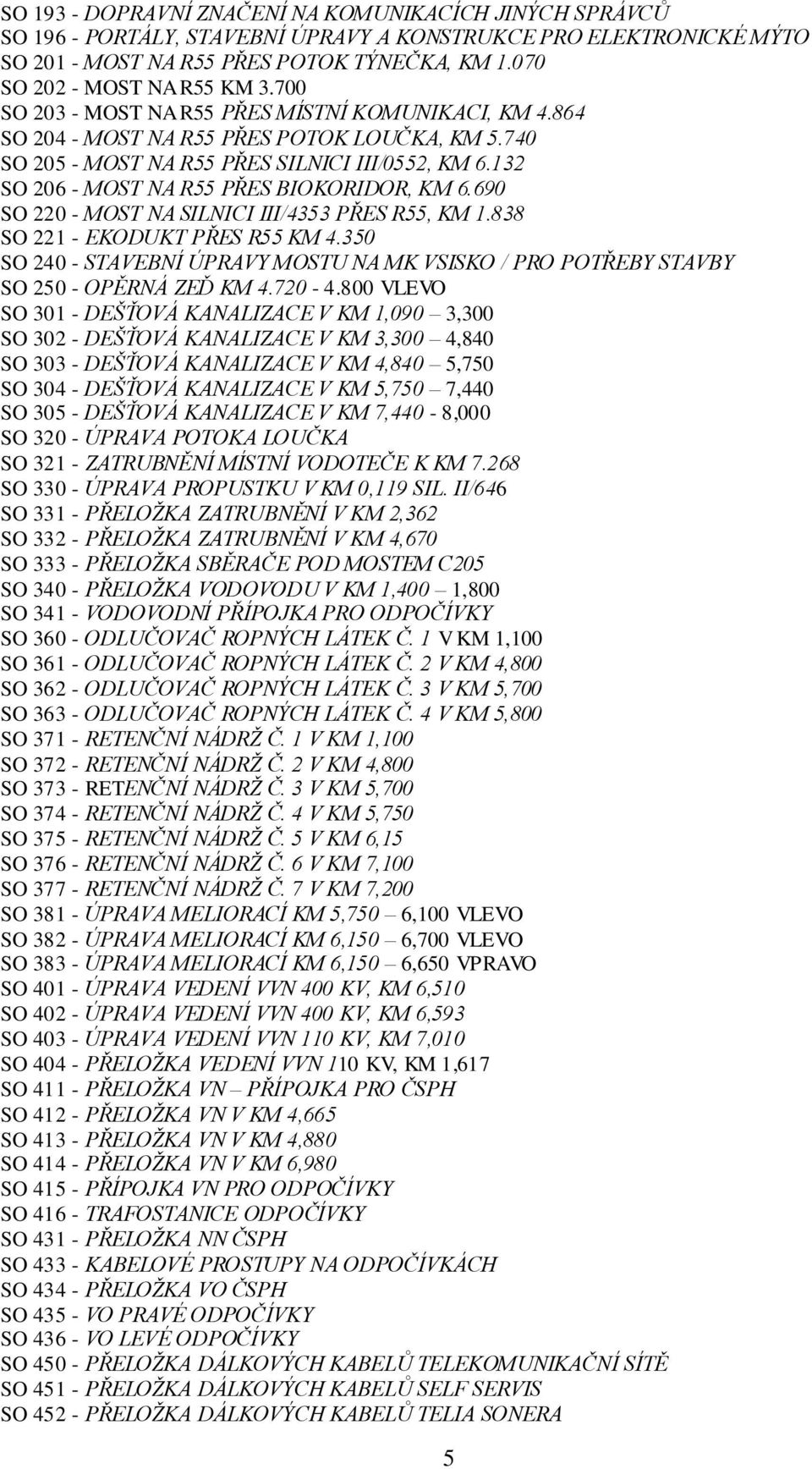 132 SO 206 - MOST NA R55 PŘES BIOKORIDOR, KM 6.690 SO 220 - MOST NA SILNICI III/4353 PŘES R55, KM 1.838 SO 221 - EKODUKT PŘES R55 KM 4.