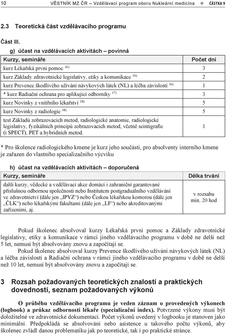 návykových látek (NL) a léčba závislostí 6) * kurz Radiační ochrana pro aplikující odborníky 7) 3 kurz Novinky z vnitřního lékařství 8) 5 kurz Novinky z radiologie 8) 5 test Základů zobrazovacích