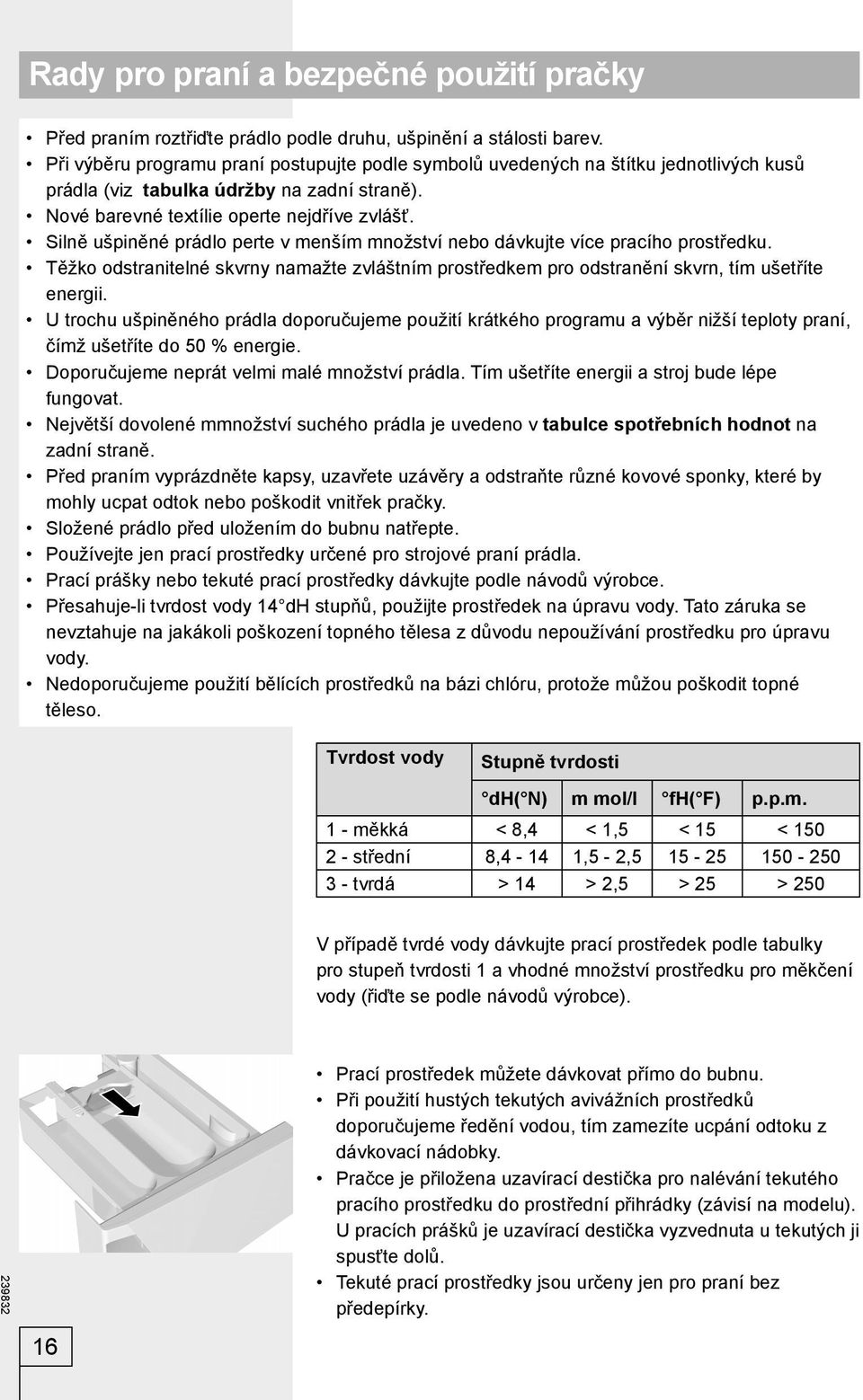 Silně ušpiněné prádlo perte v menším množství nebo dávkujte více pracího prostředku. Těžko odstranitelné skvrny namažte zvláštním prostředkem pro odstranění skvrn, tím ušetříte energii.