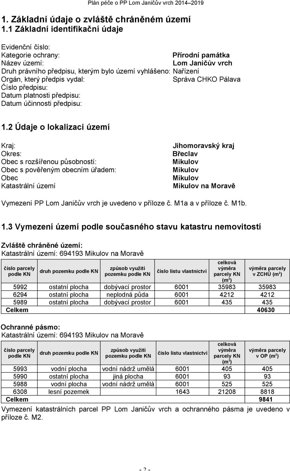 vydal: Správa CHKO Pálava Ćíslo předpisu: Datum platnosti předpisu: Datum účinnosti předpisu: 1.