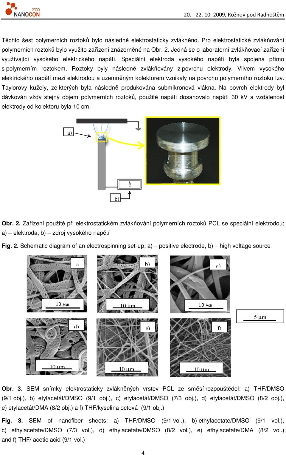 Roztoky byly následně zvlákňovány z povrchu elektrody. Vlivem vysokého elektrického napětí mezi elektrodou a uzemněným kolektorem vznikaly na povrchu polymerního roztoku tzv.