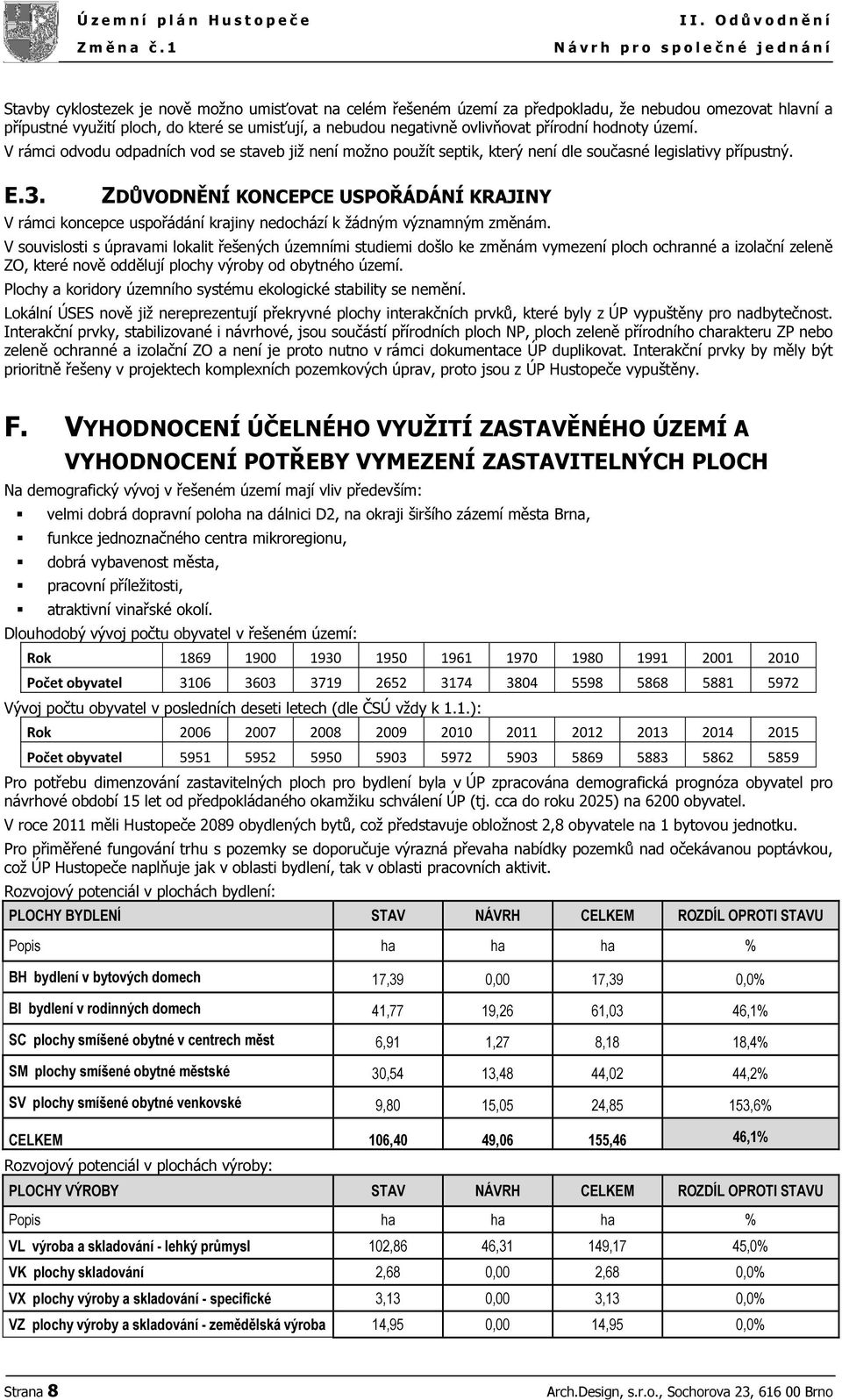 ploch, do které se umisťují, a nebudou negativně ovlivňovat přírodní hodnoty území. V rámci odvodu odpadních vod se staveb již není možno použít septik, který není dle současné legislativy přípustný.