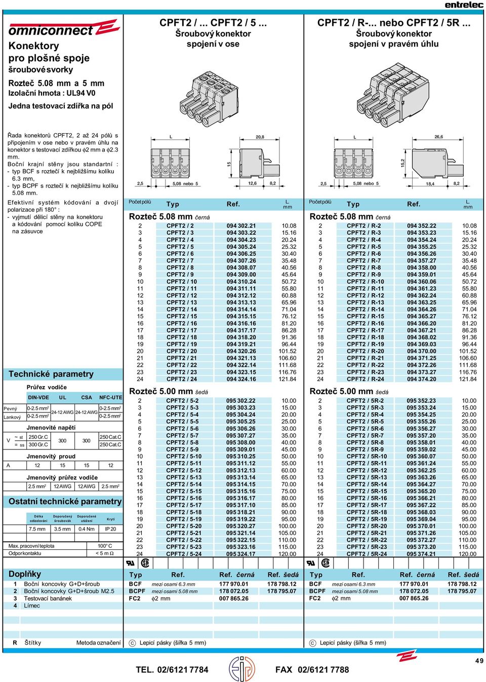 a φ. mm. Boèní krajní stìny jsou standartní : - typ BCF s rozteèí k nejbližšímu kolíku 6. mm, - typ BCPF s rozteèí k nejbližšímu kolíku 5.08 mm.