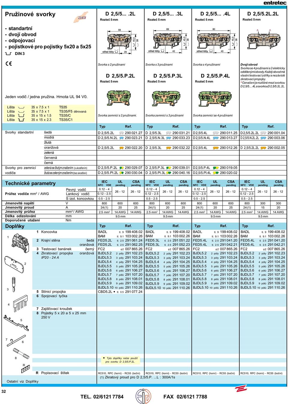 každý obvod má vlastní testovací zdíøky a nezávislé zkratovací propojky. * Oznaèení je rozlišné mezi svorkou D,5/5....4L a svorkoud,5/5.l.l. Jeden vodiè / jedna pružina. Hmota UL 94 V0. Lišta 5 x 7.