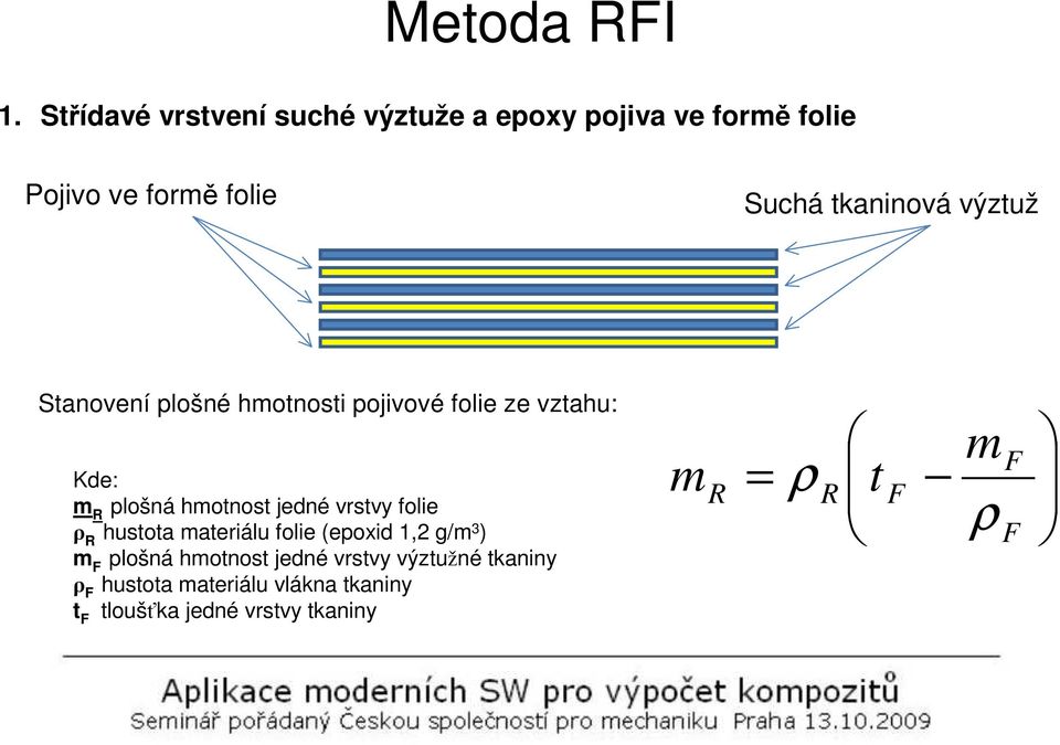 plošné hmotnosti pojivové folie ze vztahu: Kde: m R plošná hmotnost jedné vrstvy folie ρ hustota materiálu folie