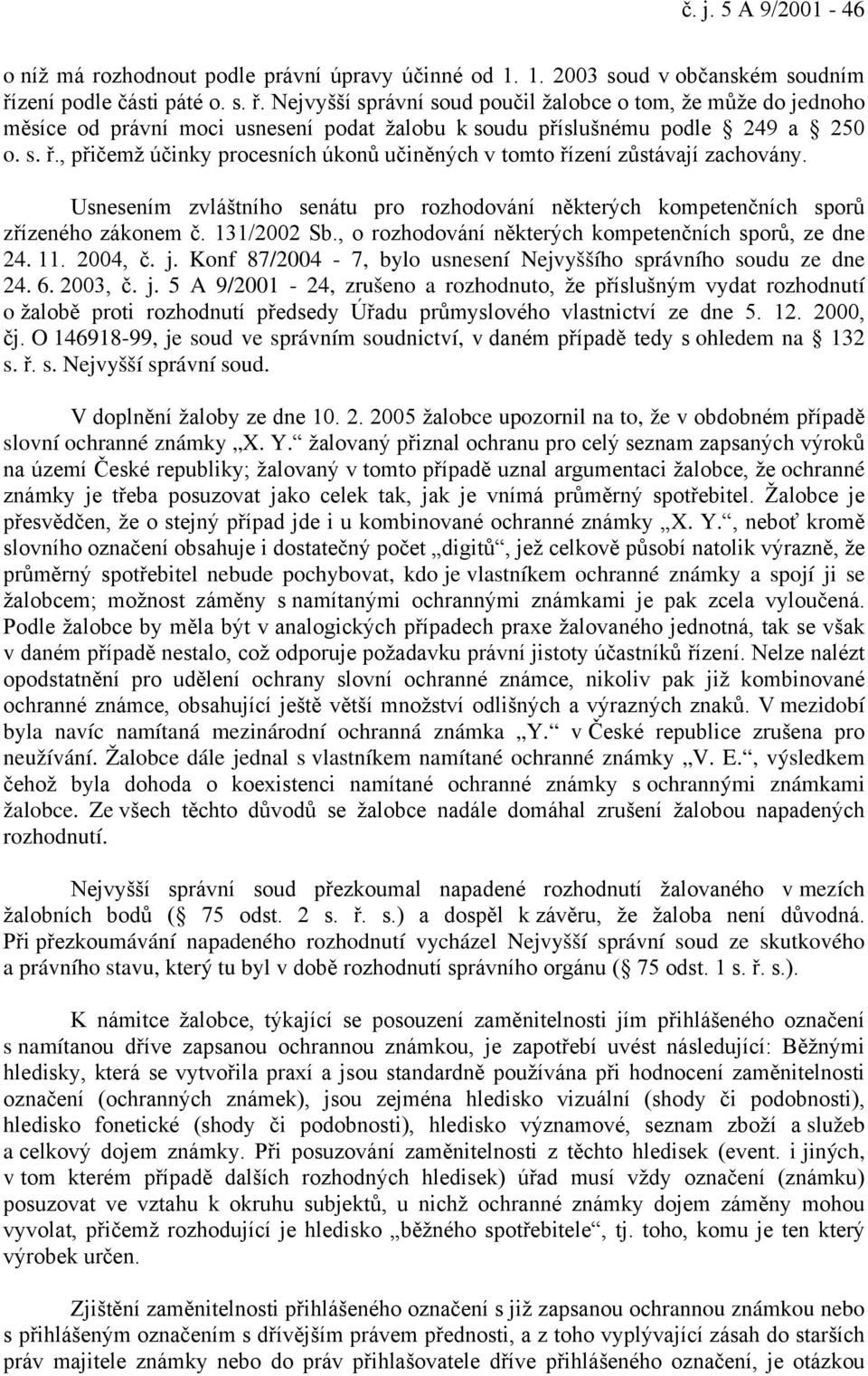 Usnesením zvláštního senátu pro rozhodování některých kompetenčních sporů zřízeného zákonem č. 131/2002 Sb., o rozhodování některých kompetenčních sporů, ze dne 24. 11. 2004, č. j.