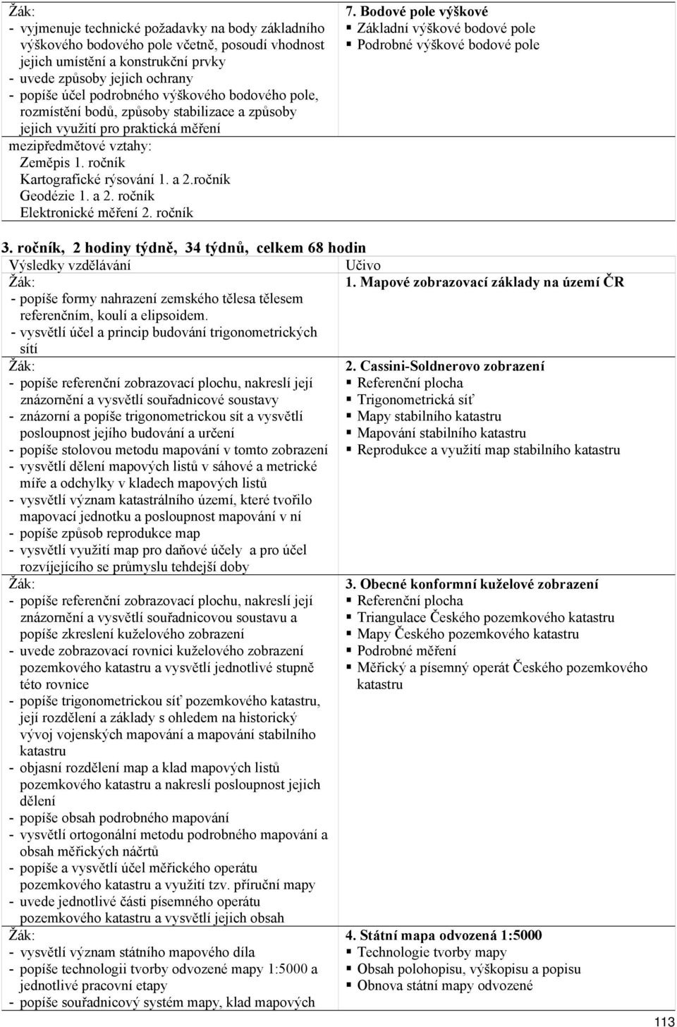 a 2. ročník Elektronické měření 2. ročník 7. Bodové pole výškové Základní výškové bodové pole Podrobné výškové bodové pole 3.