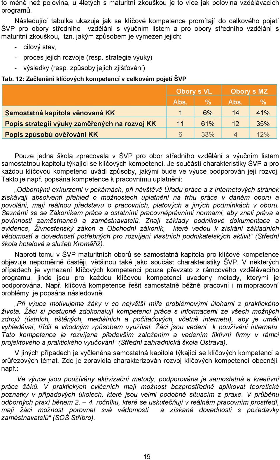 jakým způsobem je vymezen jejich: - cílový stav, - proces jejich rozvoje (resp. strategie výuky) - výsledky (resp. způsoby jejich zjišťování) Tab.