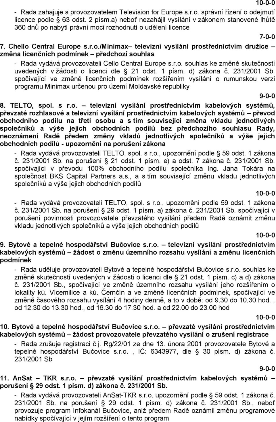 r.o. souhlas ke změně skutečností uvedených v žádosti o licenci dle 21 odst. 1 písm. d) zákona č. 231/2001 Sb.