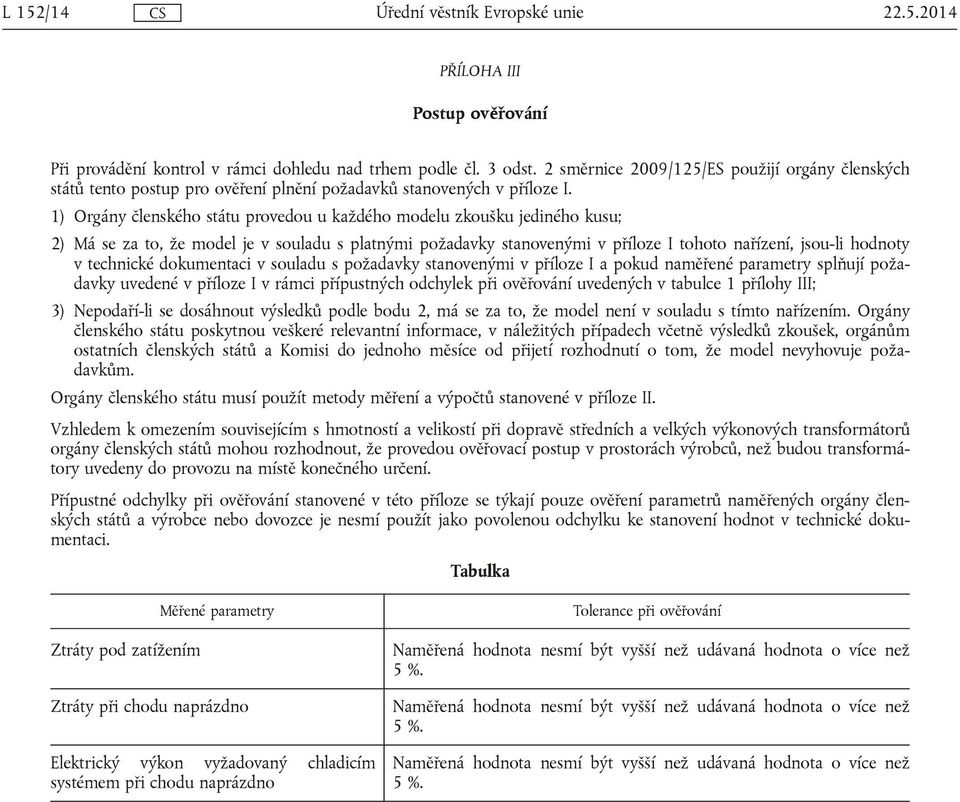 1) Orgány členského státu provedou u každého modelu zkoušku jediného kusu; 2) Má se za to, že model je v souladu s platnými požadavky stanovenými v příloze I tohoto nařízení, jsou-li hodnoty v