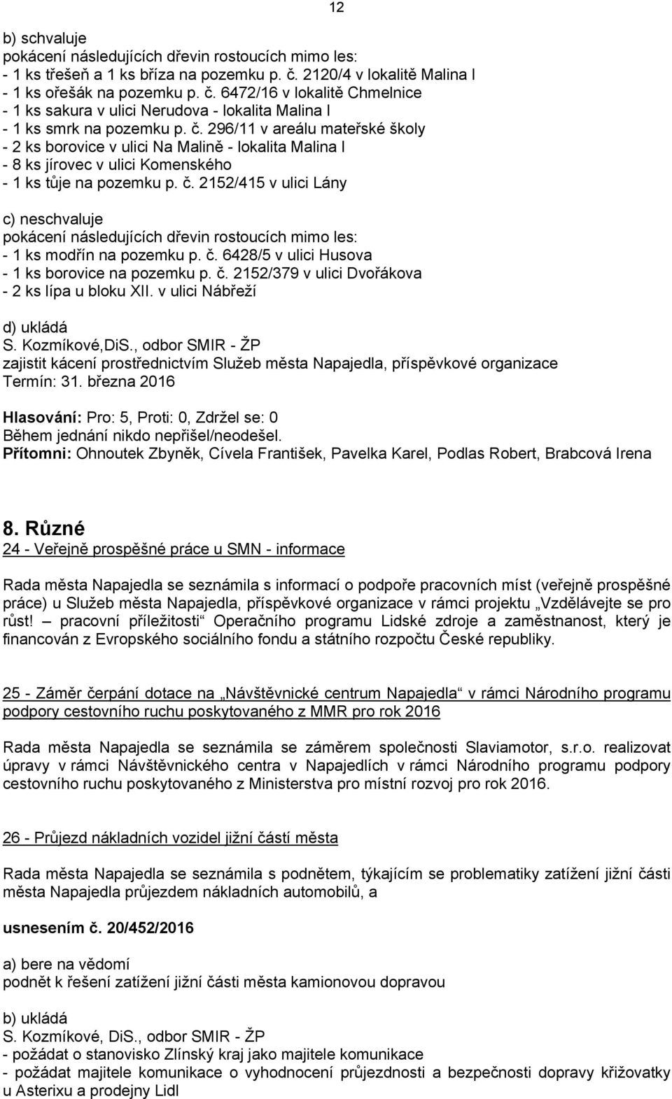 6472/16 v lokalitě Chmelnice - 1 ks sakura v ulici Nerudova - lokalita Malina I - 1 ks smrk na pozemku p. č.
