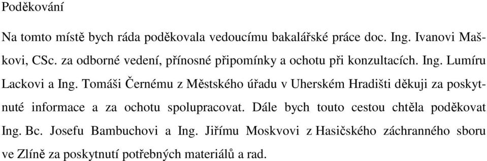 Tomáši Černému z Městského úřadu v Uherském Hradišti děkuji za poskytnuté informace a za ochotu spolupracovat.