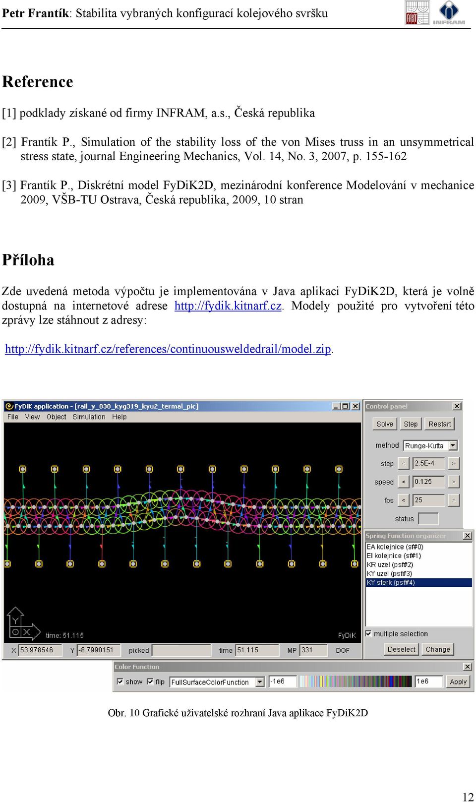 , Diskrétní model FyDiK2D, mezinárodní konference Modelování v mechanice 29, VŠB-TU Ostrava, Česká republika, 29, 1 stran Příloha Zde uvedená metoda výpočtu je implementována v