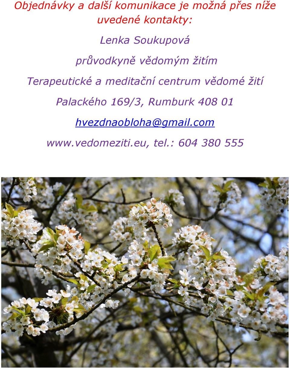 Terapeutické a meditační centrum vědomé ţití Palackého 169/3,